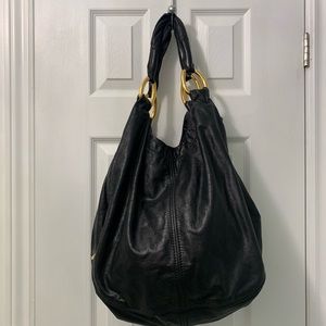 Miu Miu Black Leather Hobo Bag with Gold Tone Hardware